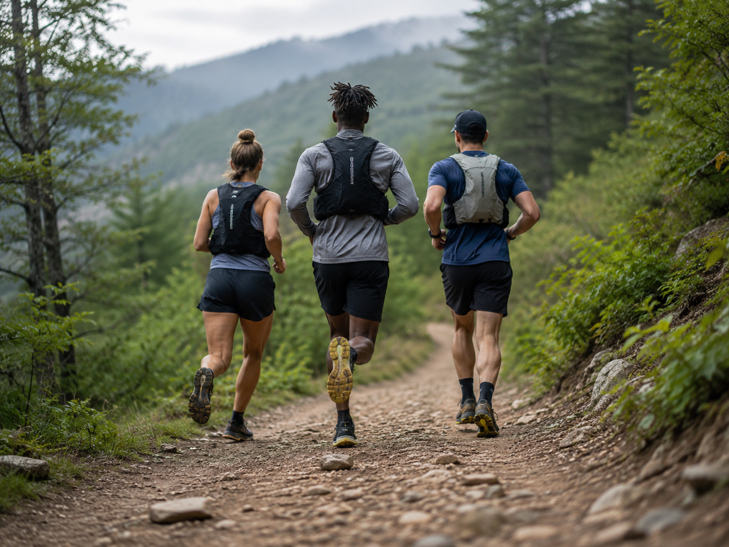 Runners moving together on a city path